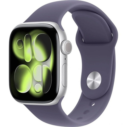Apple Watch Series 11 42mm GPS Aluminum Case with Sport Band S/M, Silver/Purple Fog, MEU64LW/A