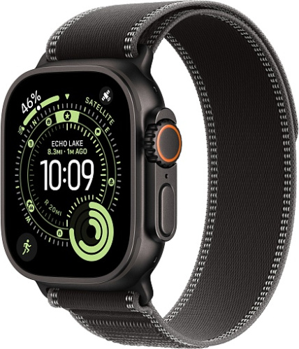 Apple Watch Ultra 3, 49mm Black Titanium Case with Black/Charcoal Trail Loop S/M